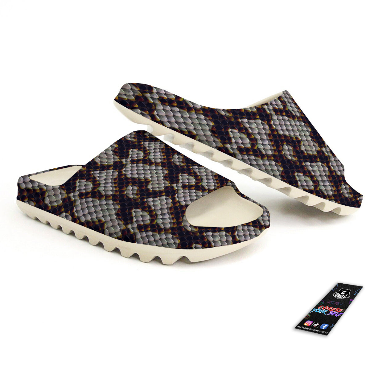 Snakeskin Black And White Texture Print Sandals-grizzshop