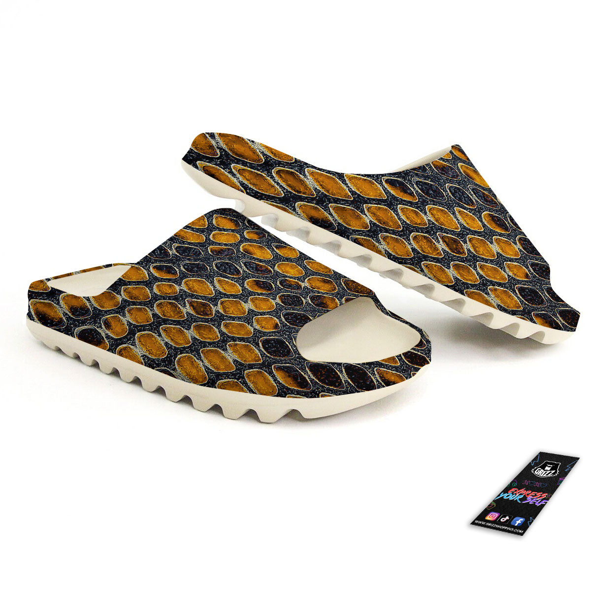 Snakeskin Yellow And Black Print Sandals-grizzshop