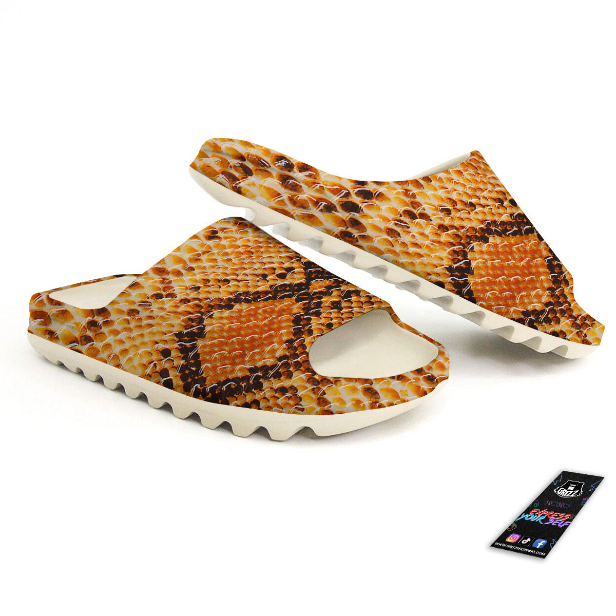 Snakeskin Yellow And Brown Print Sandals-grizzshop