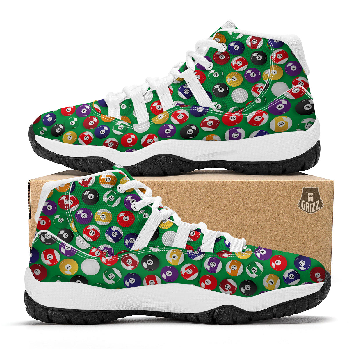 Snooker Ball Print Pattern White Bball Shoes-grizzshop