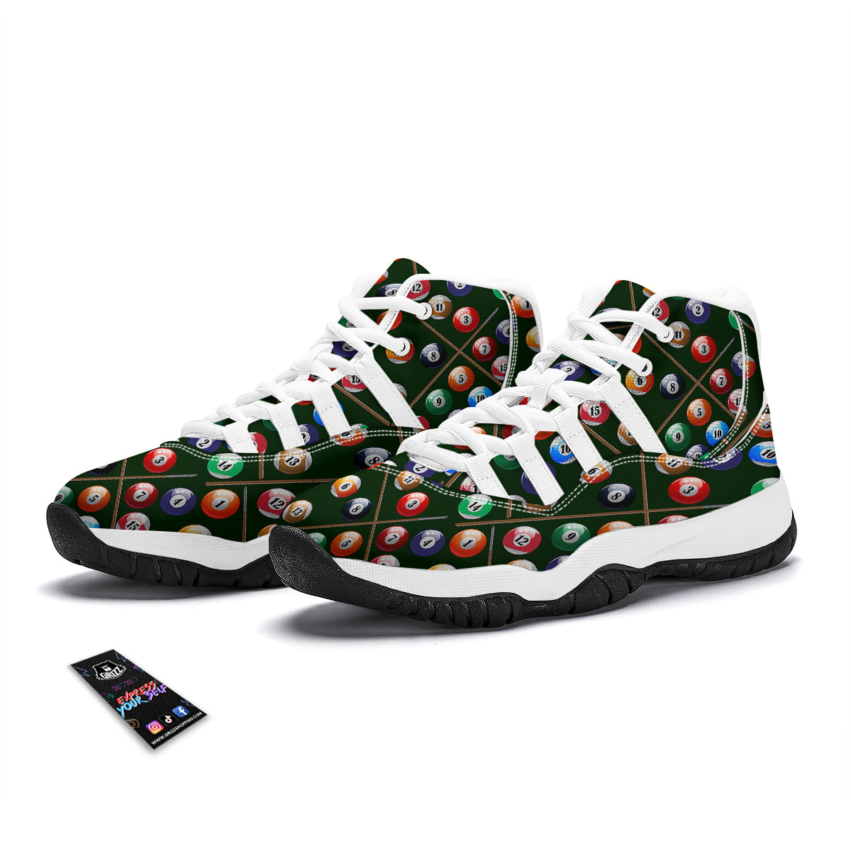 Snooker Cue Print Pattern White Bball Shoes-grizzshop