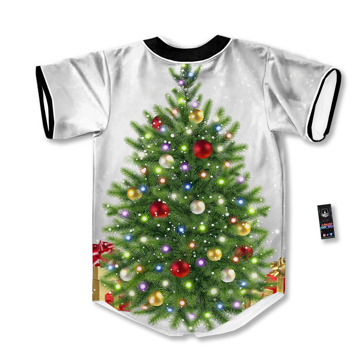 Snow And Christmas Tree Print Baseball Jersey-grizzshop