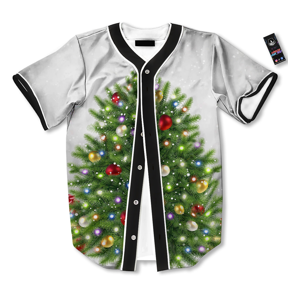 Snow And Christmas Tree Print Baseball Jersey-grizzshop