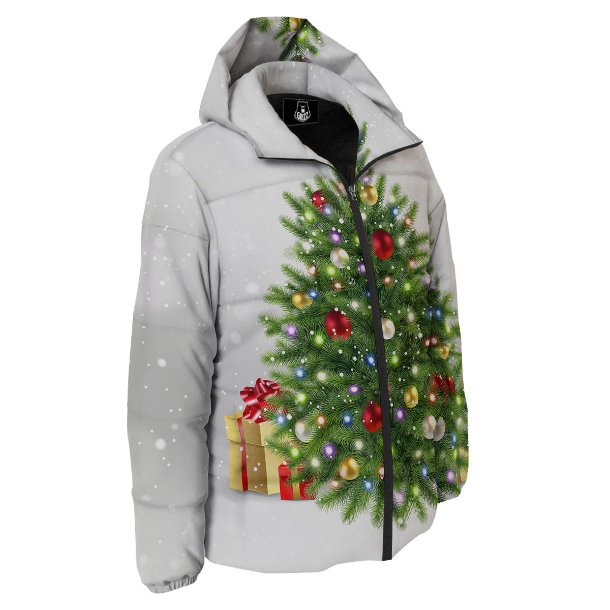 Snow And Christmas Tree Print Down Jacket-grizzshop