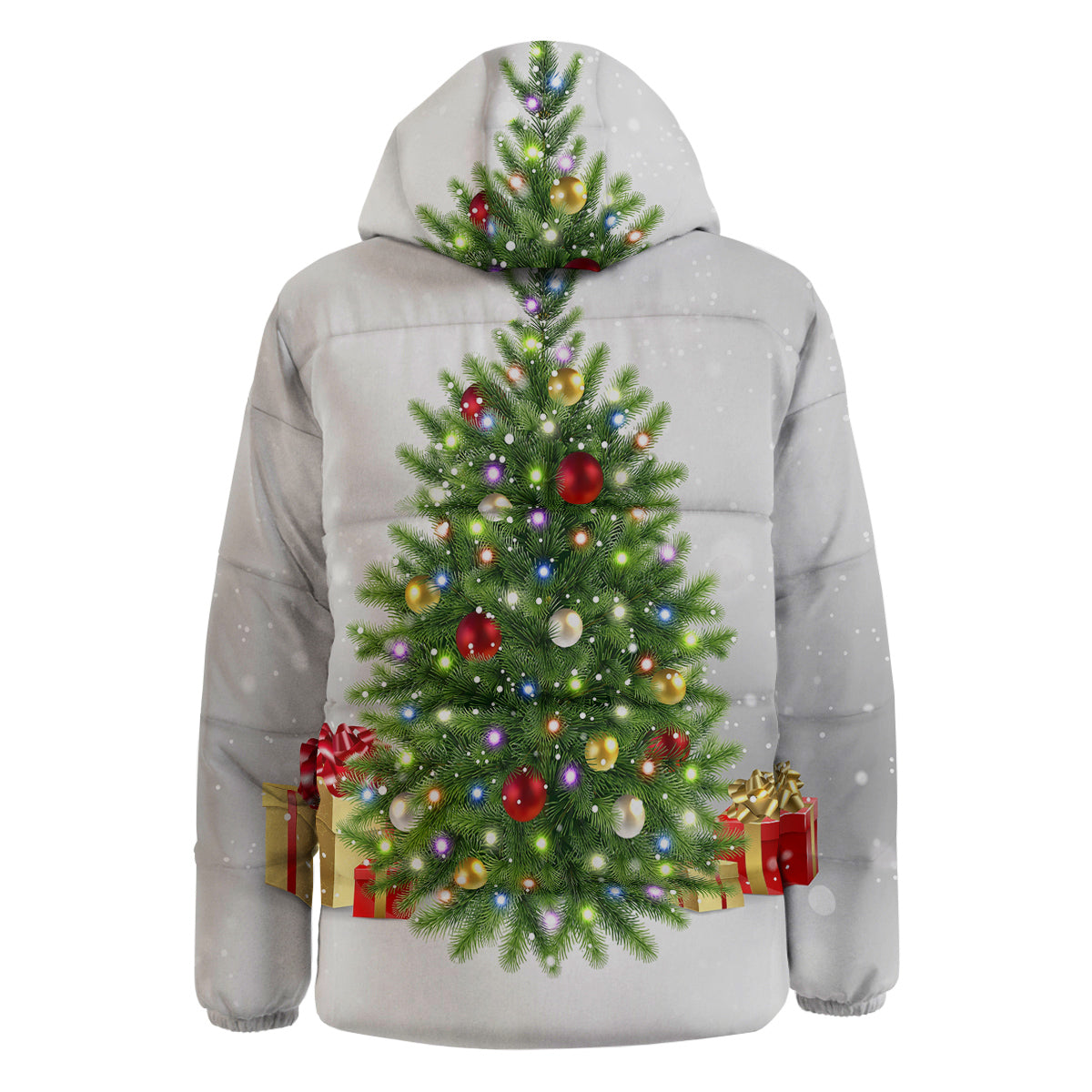 Snow And Christmas Tree Print Down Jacket-grizzshop
