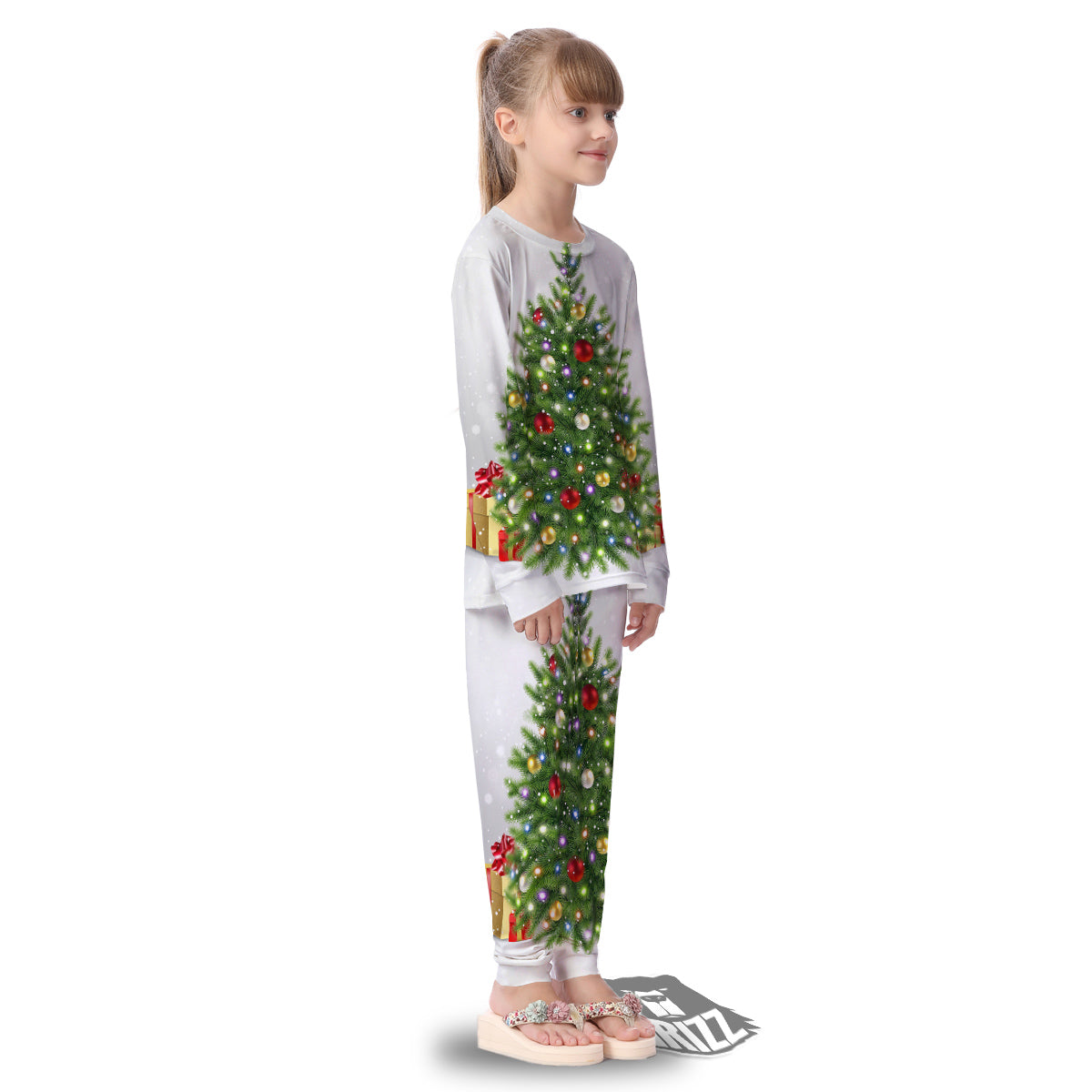 Snow And Christmas Tree Print Kid's Pajamas-grizzshop