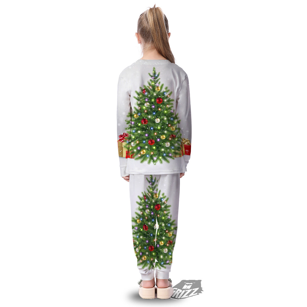 Snow And Christmas Tree Print Kid's Pajamas-grizzshop