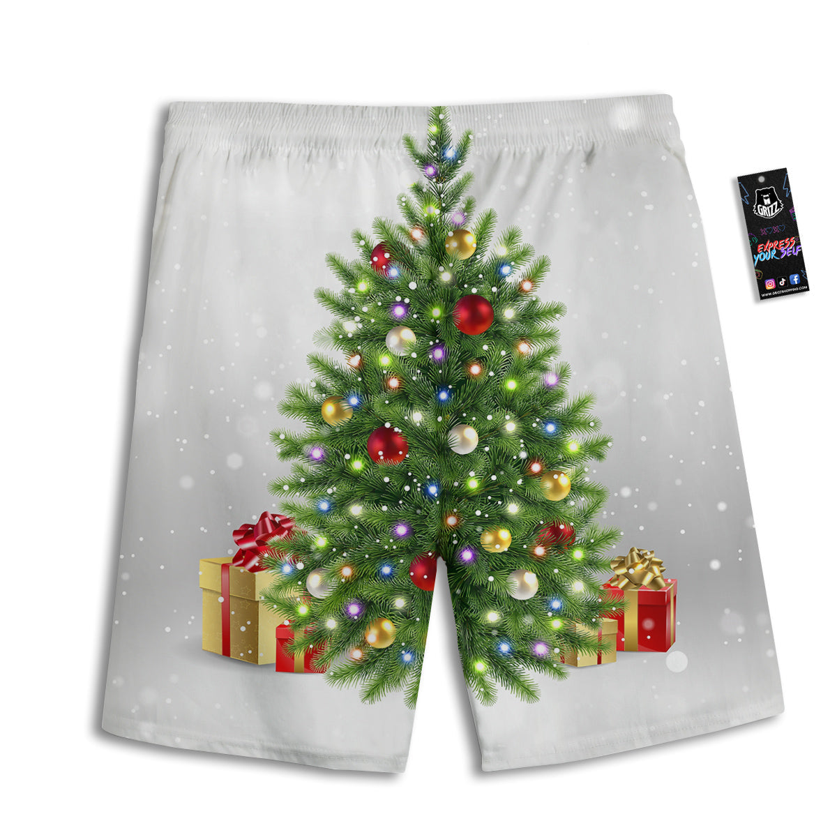 Snow And Christmas Tree Print Men's Athletic Shorts
