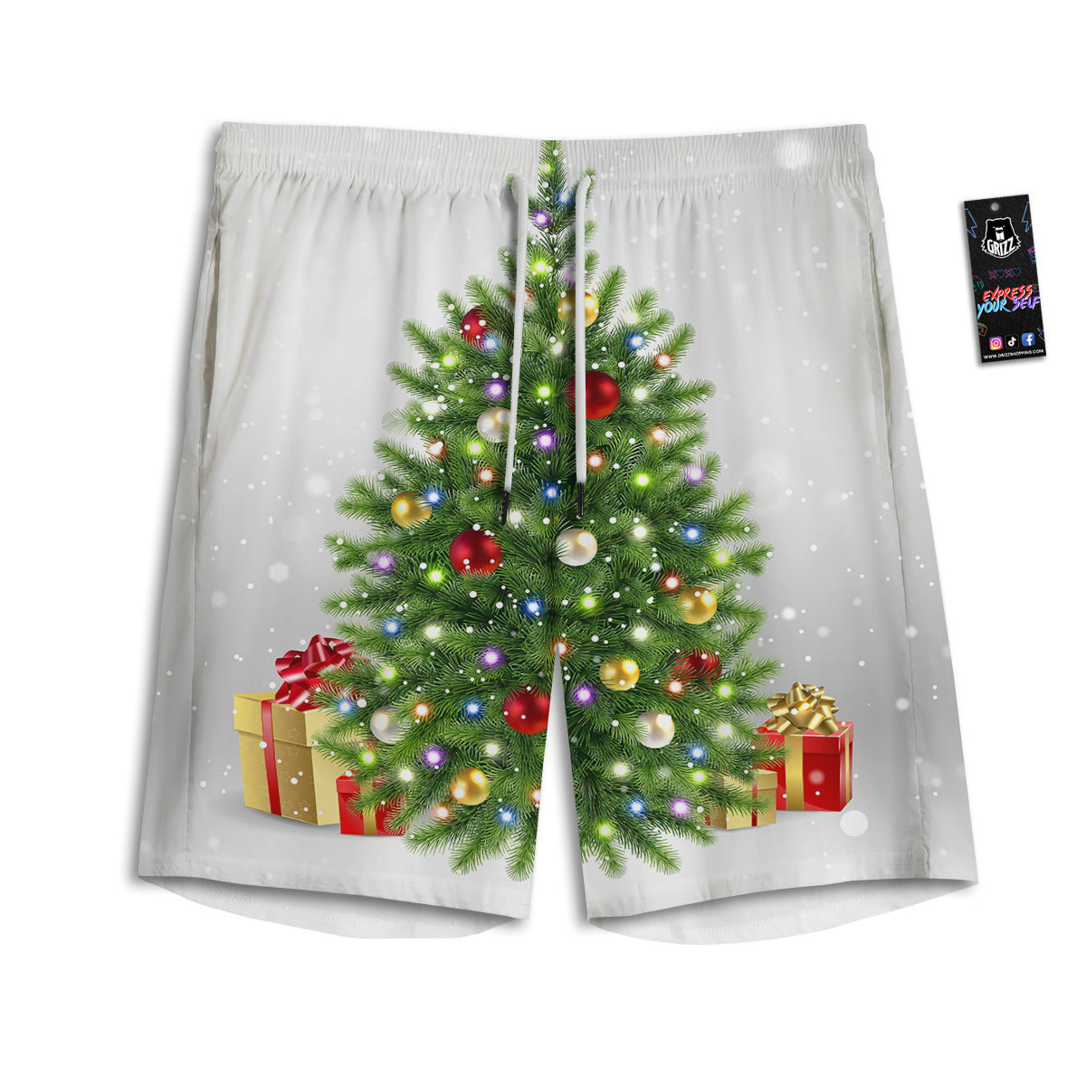 Snow And Christmas Tree Print Men's Athletic Shorts