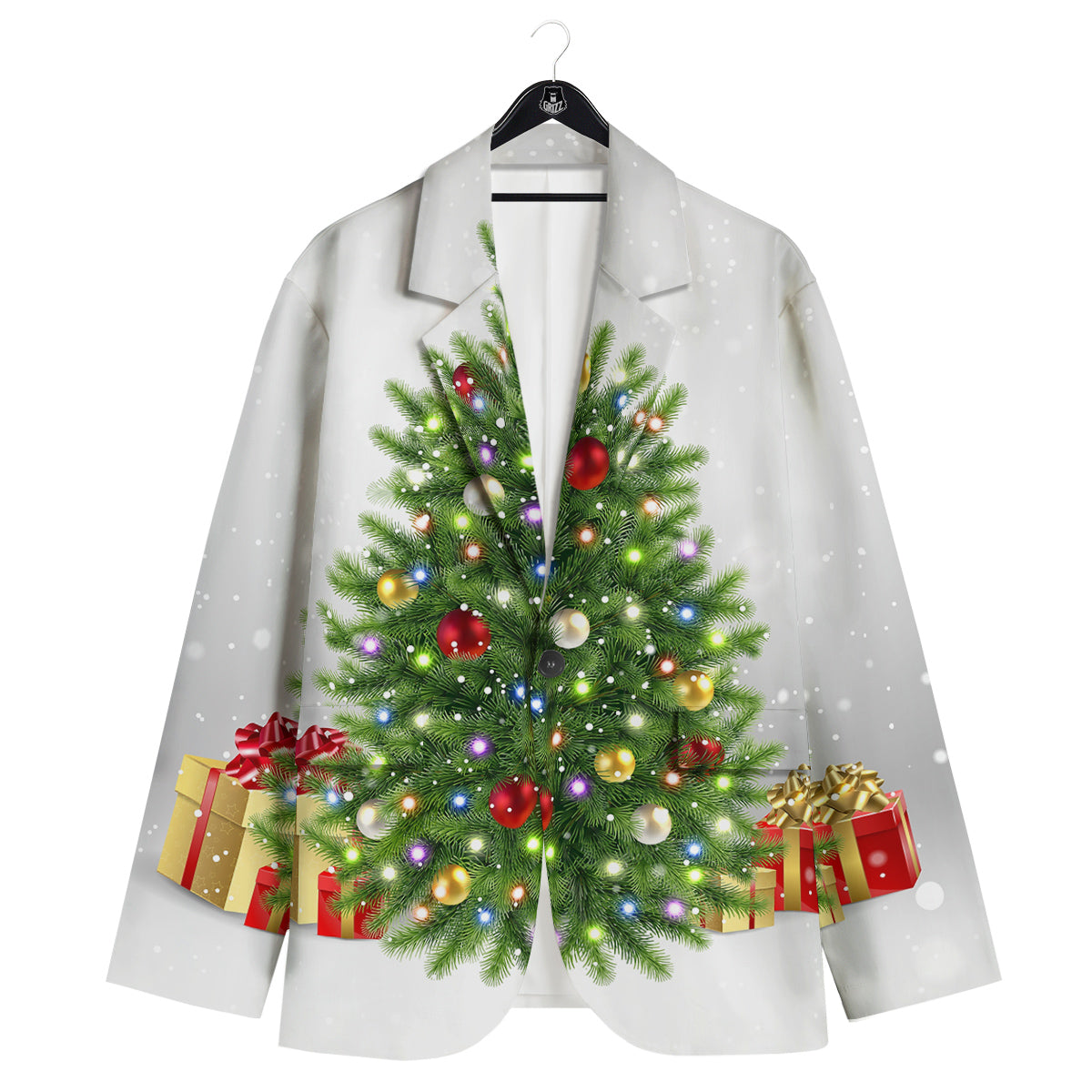 Snow And Christmas Tree Print Men's Sport Coat-grizzshop