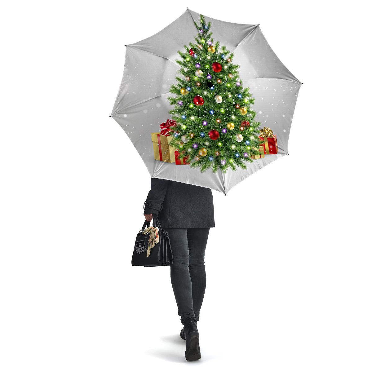 Snow And Christmas Tree Print Umbrella-grizzshop