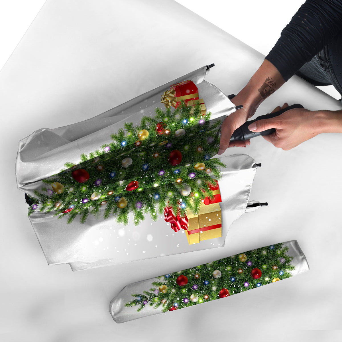 Snow And Christmas Tree Print Umbrella-grizzshop