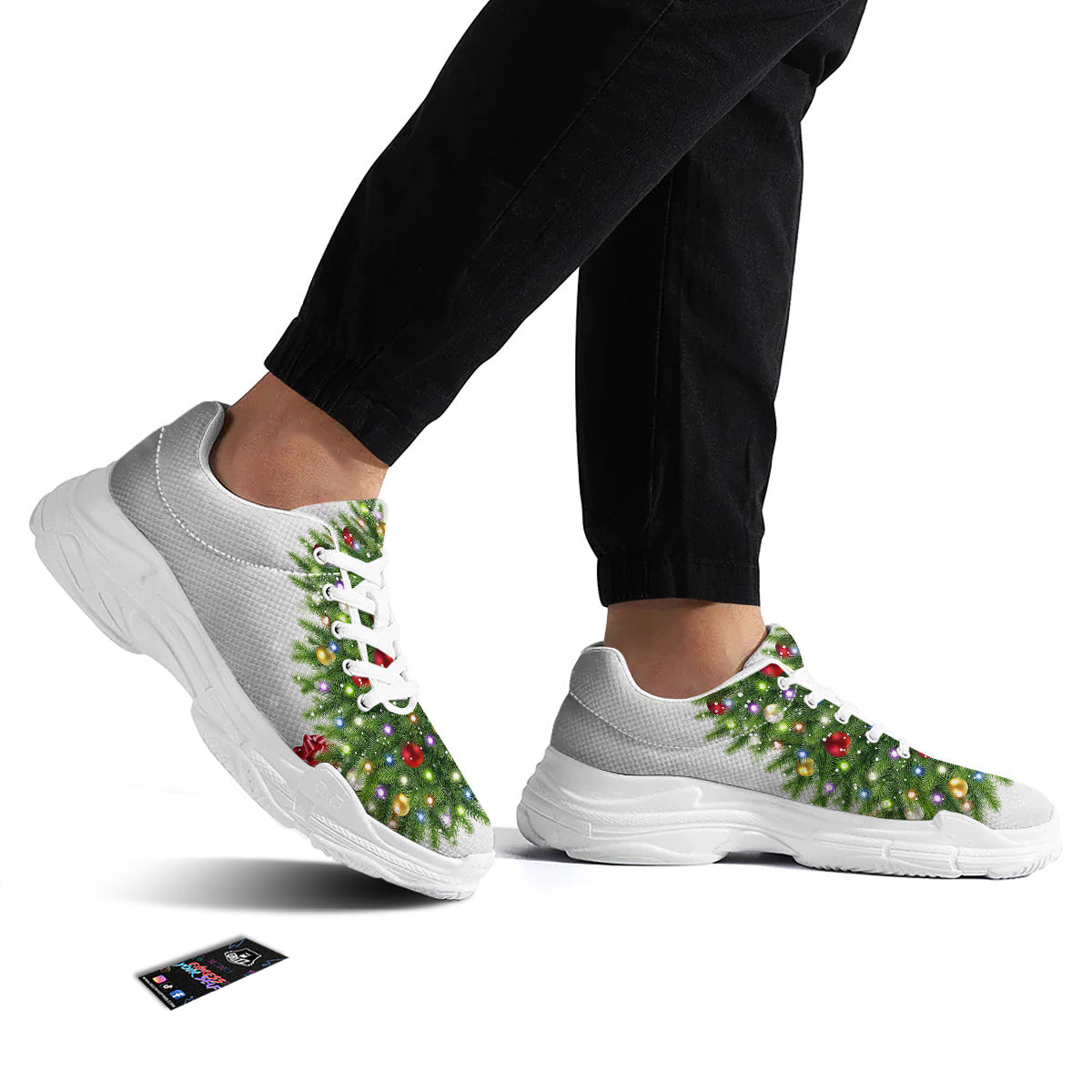 Snow And Christmas Tree Print White Chunky Shoes-grizzshop