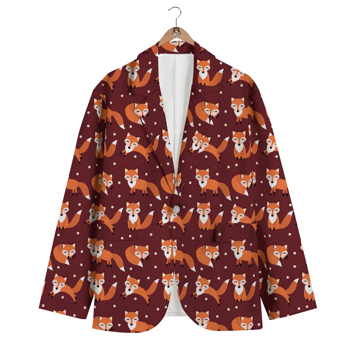 Snow Fox Pattern Print Men's Blazer-grizzshop