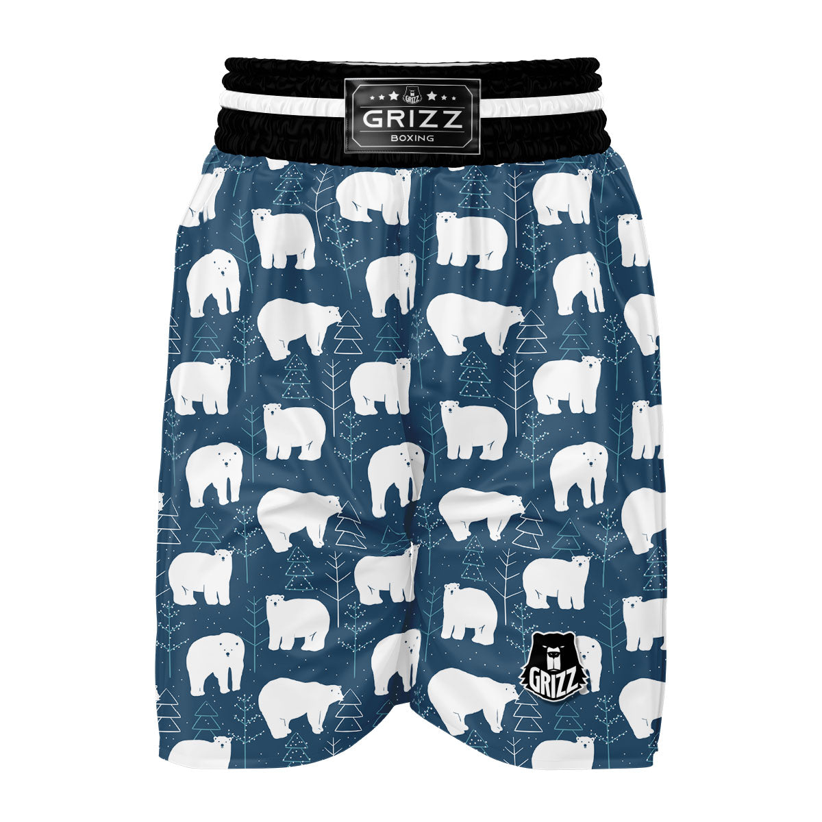 Snow Polar Bear Christmas Tree Pattern Print Boxing Shorts-grizzshop
