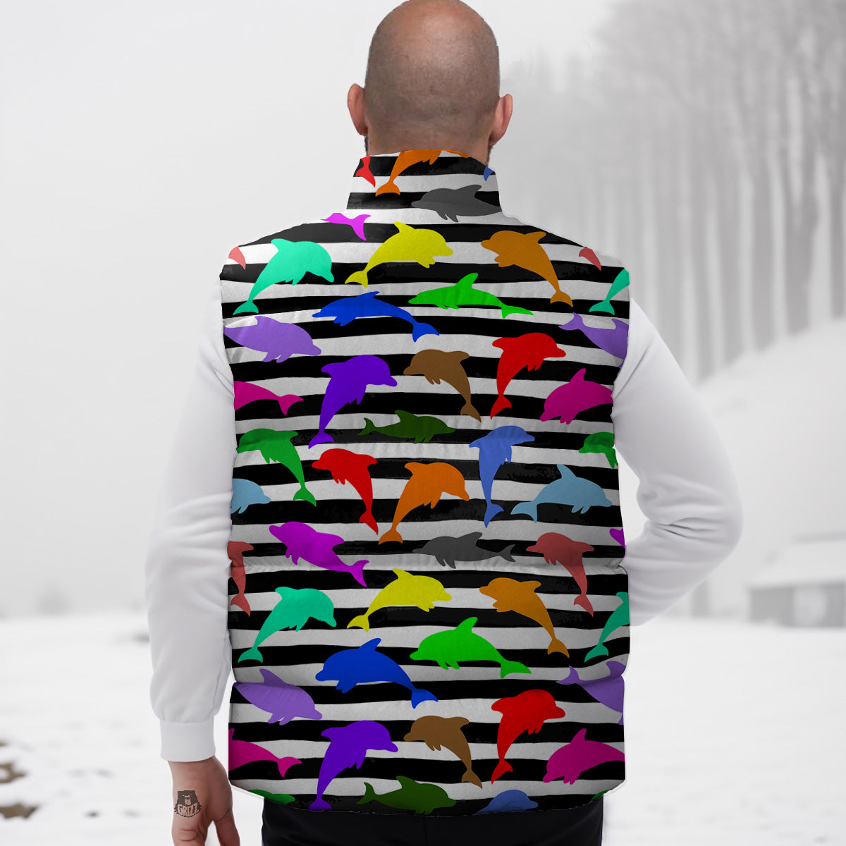 Snow Polar Bear Christmas Tree Pattern Print Down Vest