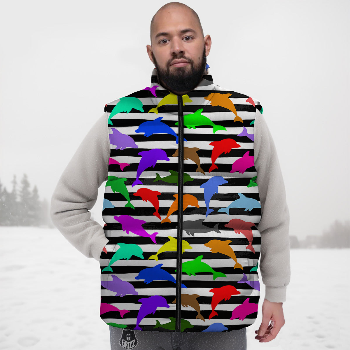 Snow Polar Bear Christmas Tree Pattern Print Down Vest