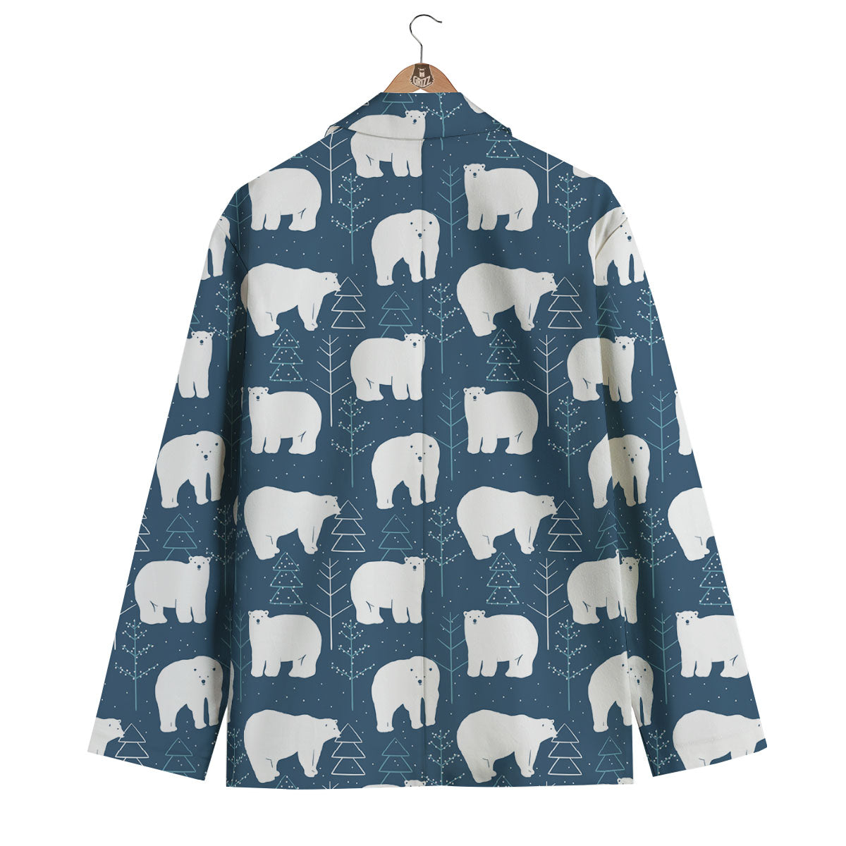 Snow Polar Bear Christmas Tree Pattern Print Men's Blazer-grizzshop