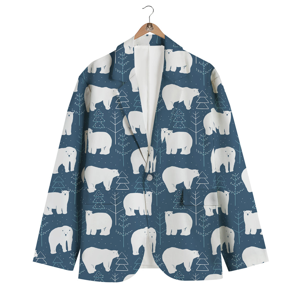 Snow Polar Bear Christmas Tree Pattern Print Men's Blazer-grizzshop