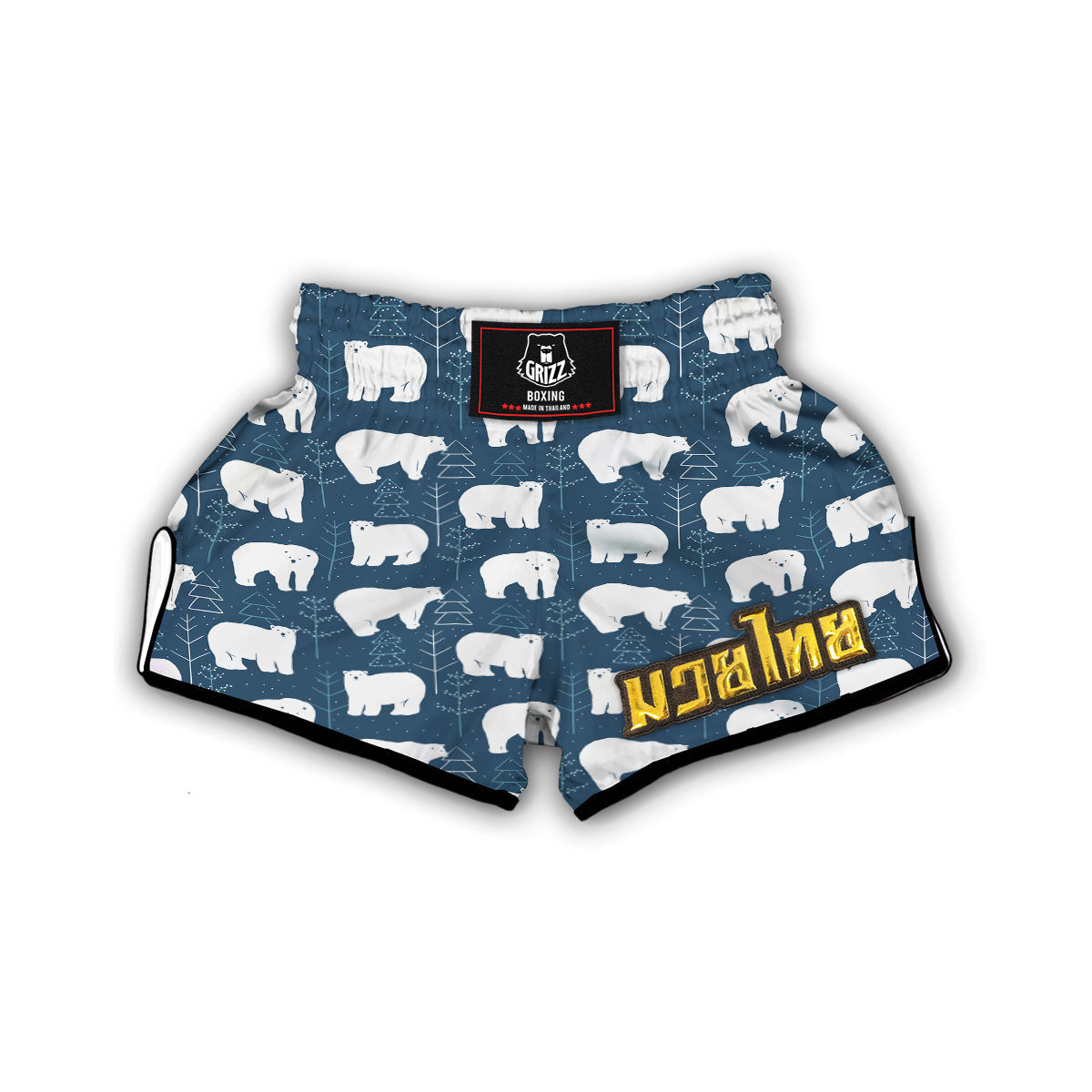 Snow Polar Bear Christmas Tree Pattern Print Muay Thai Boxing Shorts-grizzshop