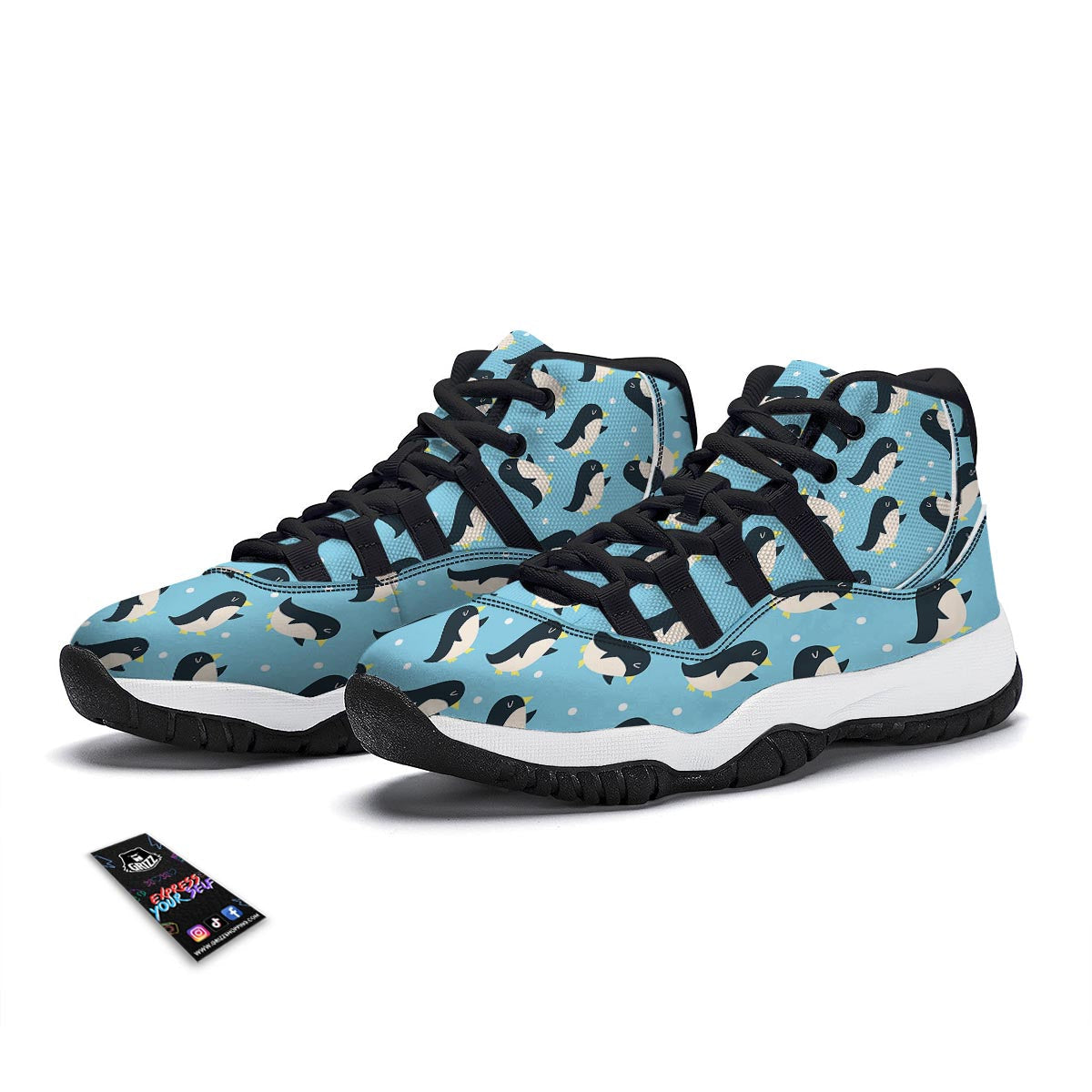 Snow Polka Dot Penguin Pattern Print Black Bball Shoes-grizzshop
