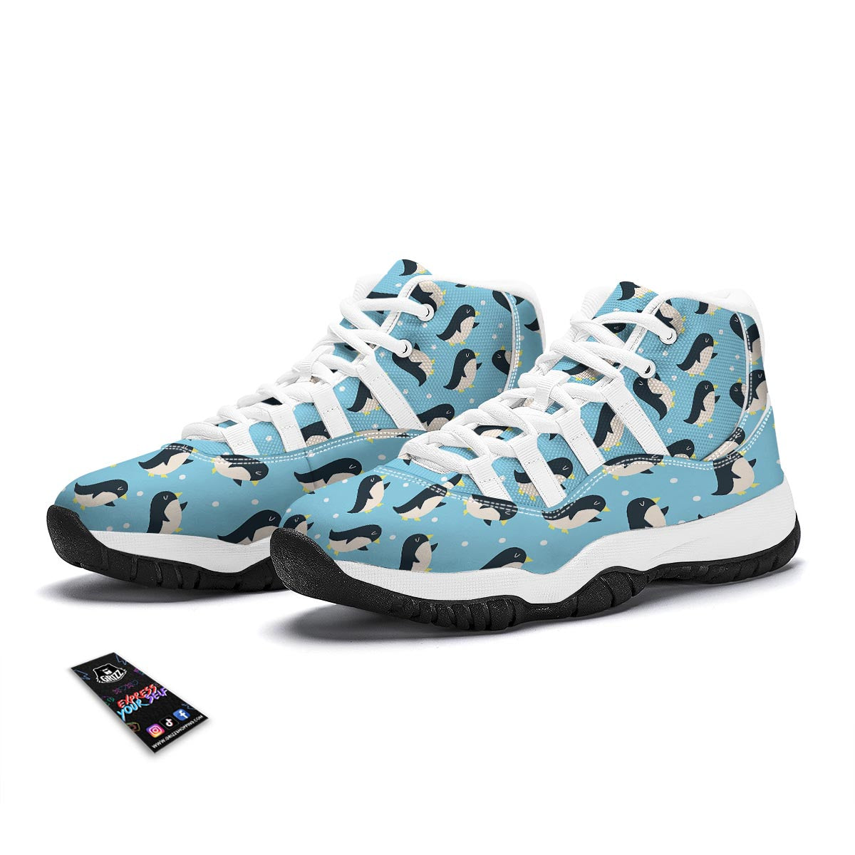 Snow Polka Dot Penguin Pattern Print White Bball Shoes-grizzshop