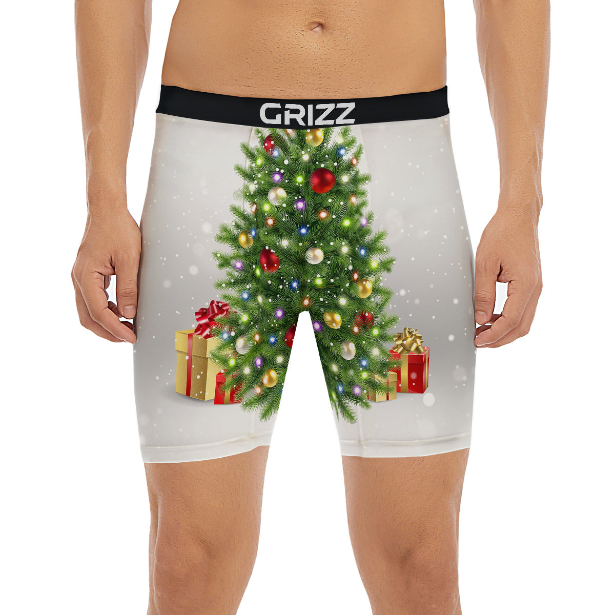 Snow And Christmas Tree Print Boxer Briefs