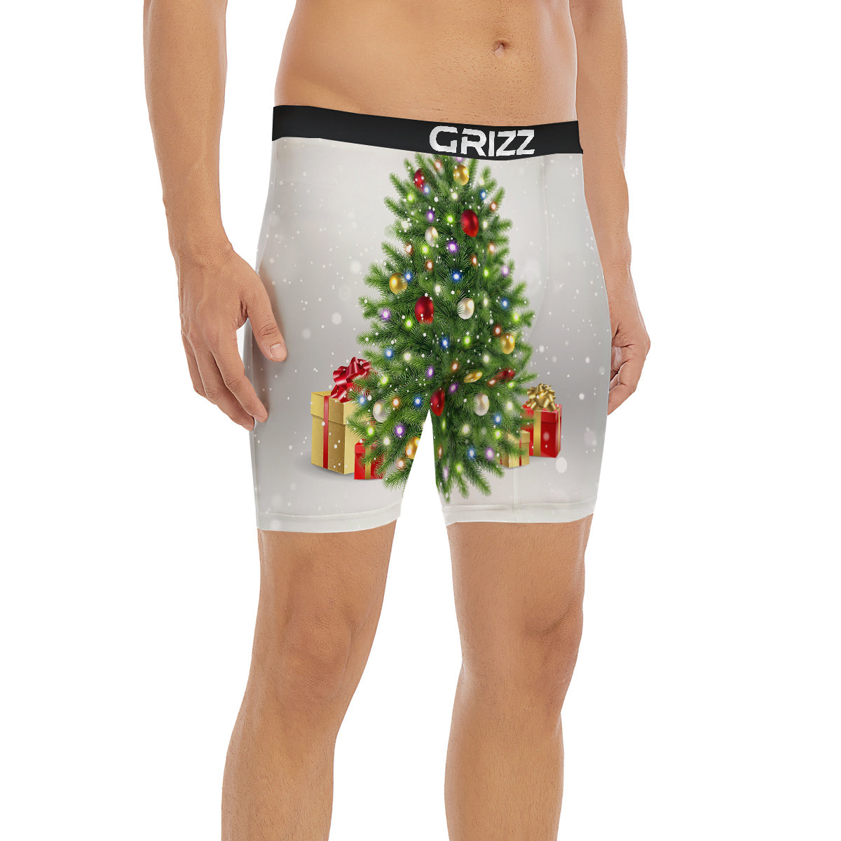 Snow And Christmas Tree Print Boxer Briefs