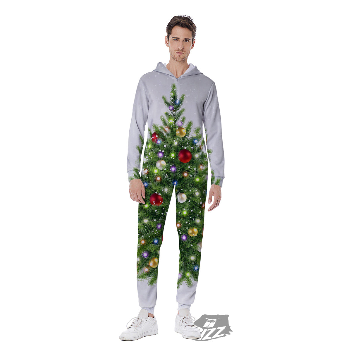 Snow And Christmas Tree Print Men's Jumpsuit-grizzshop