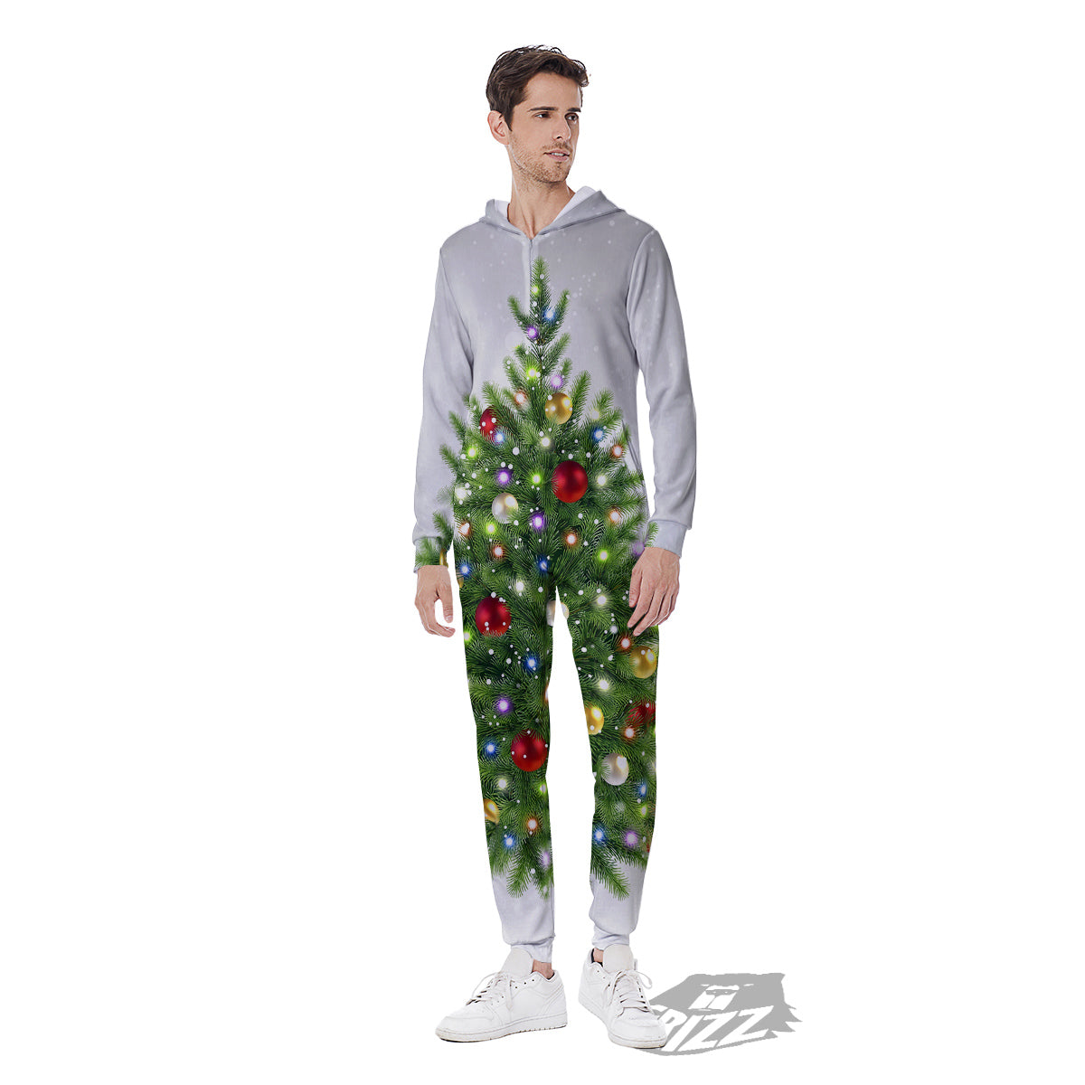 Snow And Christmas Tree Print Men's Jumpsuit-grizzshop