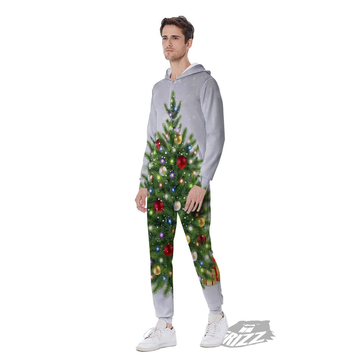 Snow And Christmas Tree Print Men's Jumpsuit-grizzshop