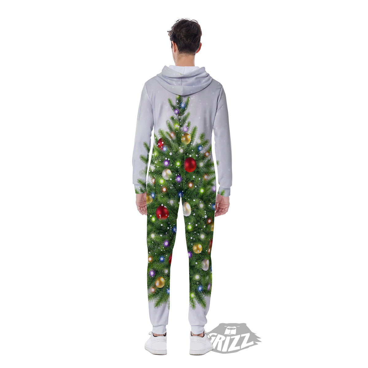 Snow And Christmas Tree Print Men's Jumpsuit-grizzshop