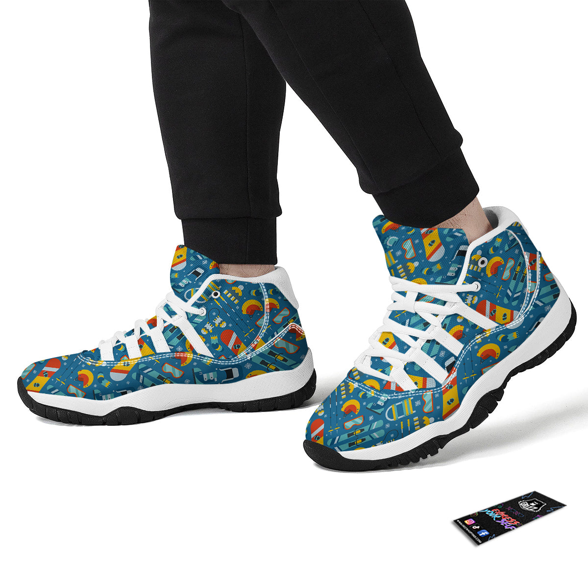 Snowboard And Equipment Print Pattern White Bball Shoes-grizzshop