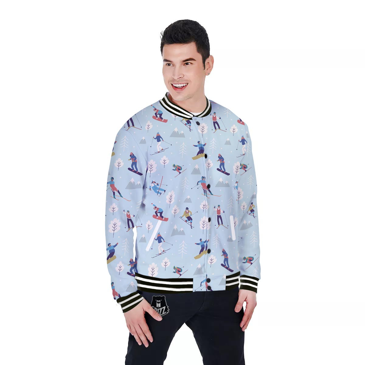 Snowboard And Ski Print Pattern Baseball Jacket-grizzshop