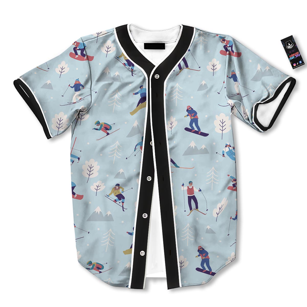 Snowboard And Ski Print Pattern Baseball Jersey-grizzshop