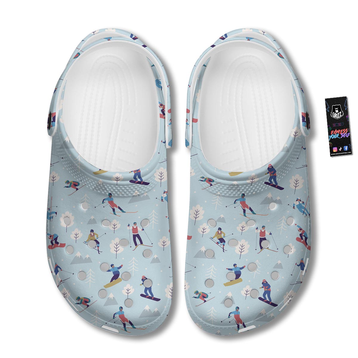 Snowboard And Ski Print Pattern Clog-grizzshop