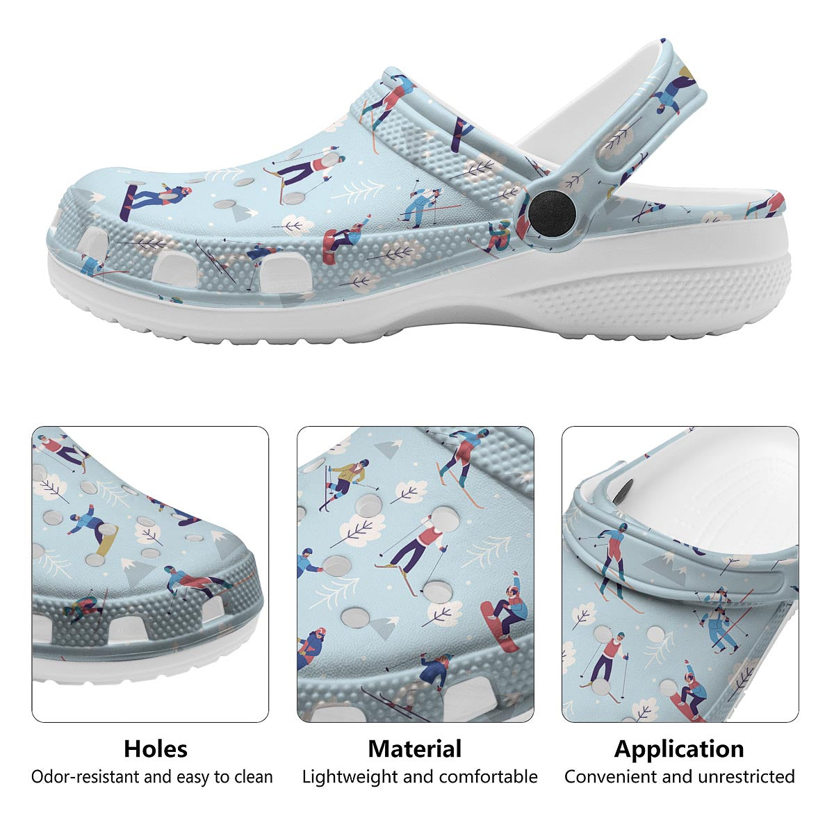 Snowboard And Ski Print Pattern Clog-grizzshop