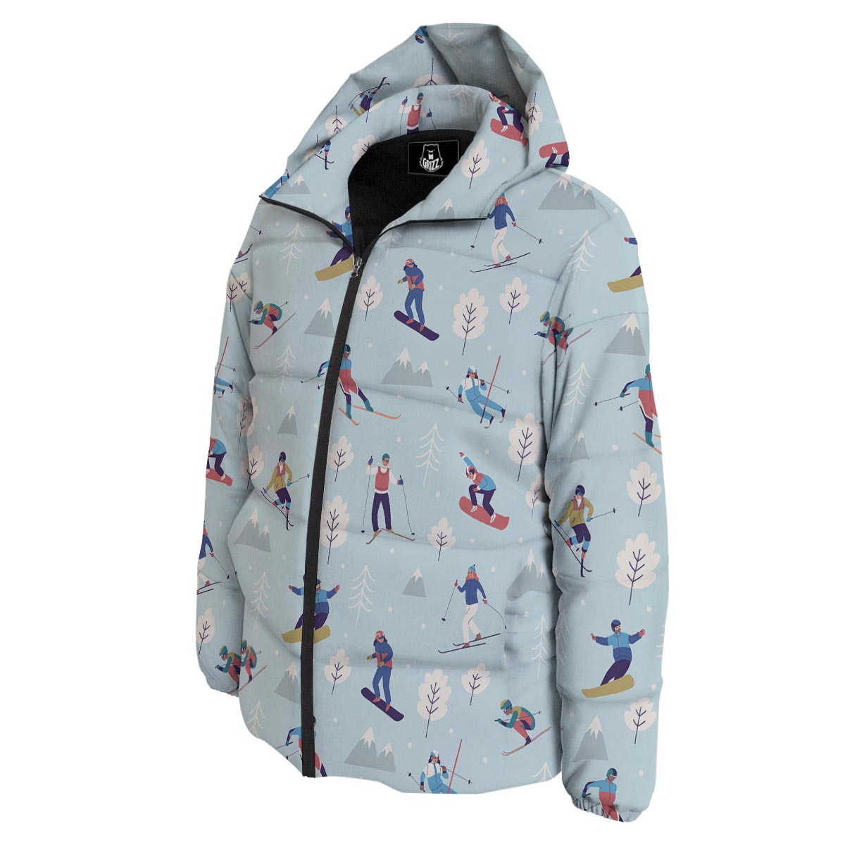 Snowboard And Ski Print Pattern Down Jacket-grizzshop