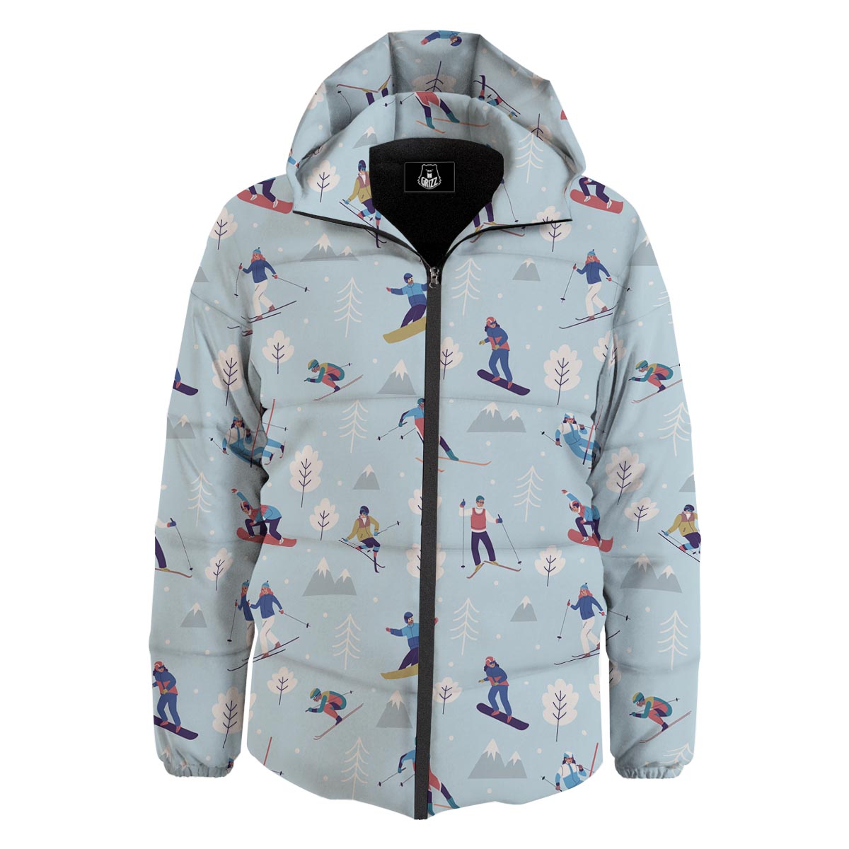 Snowboard And Ski Print Pattern Down Jacket-grizzshop