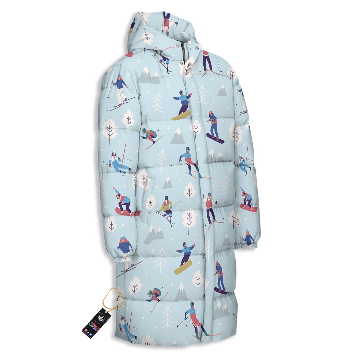 Snowboard And Ski Print Pattern Long Down Jacket-grizzshop