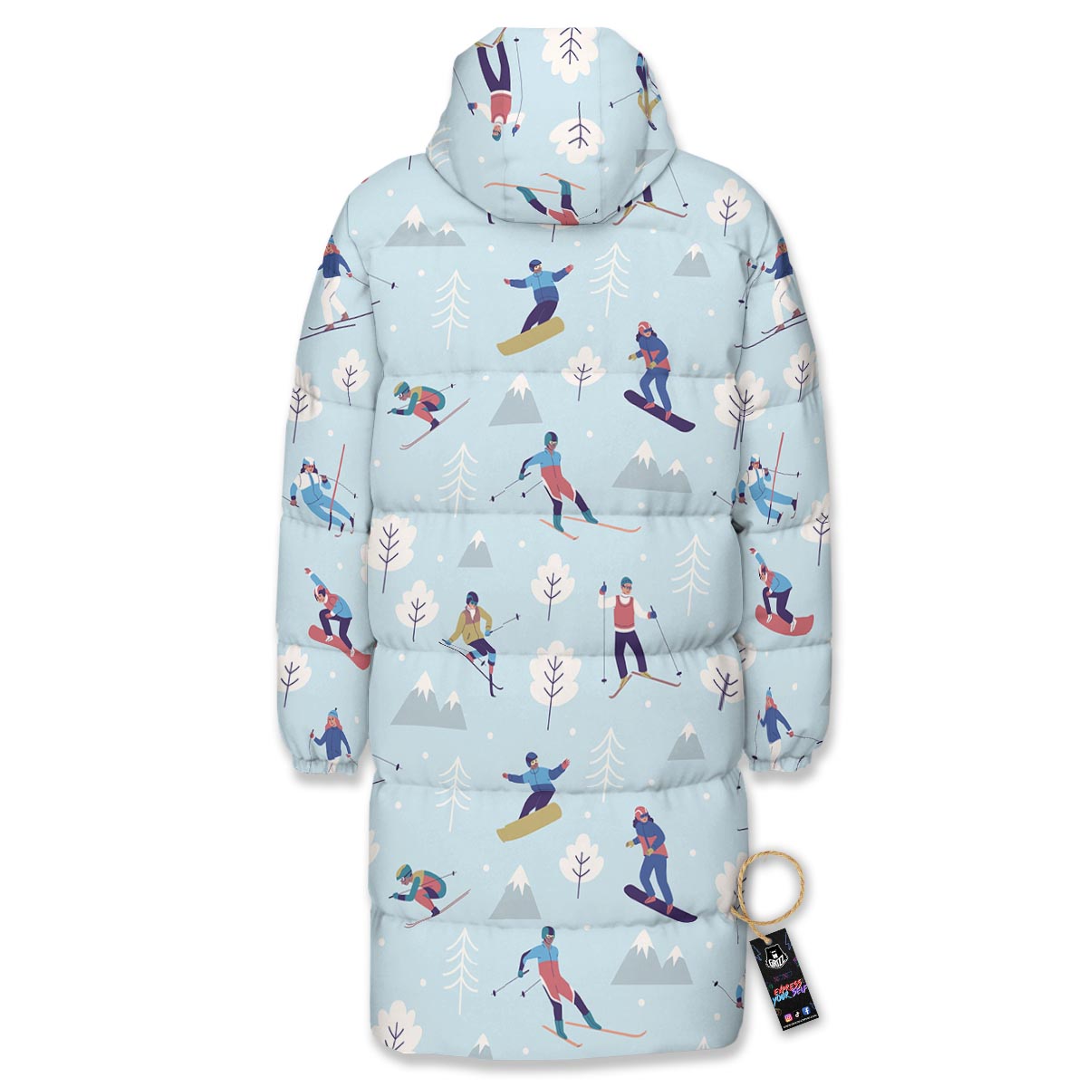 Snowboard And Ski Print Pattern Long Down Jacket-grizzshop