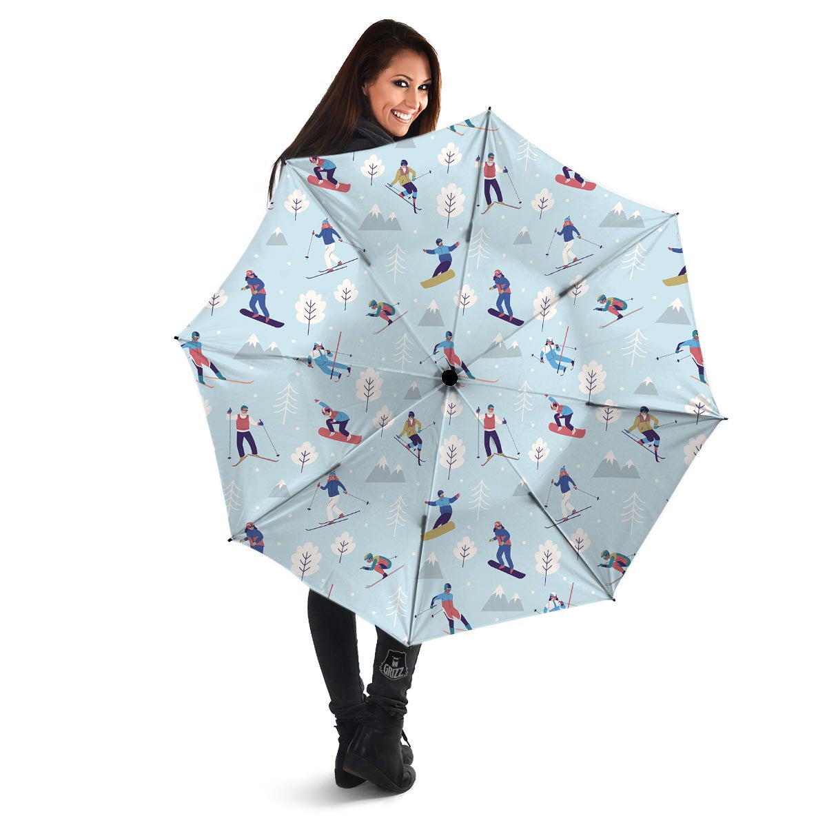 Snowboard And Ski Print Pattern Umbrella-grizzshop