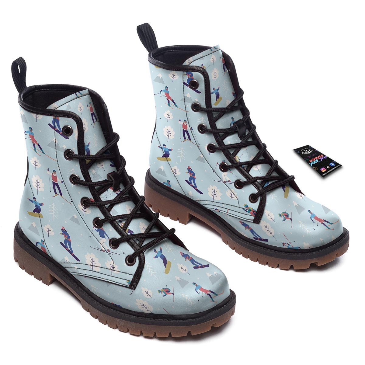 Snowboard And Ski Print Pattern Work Boots-grizzshop