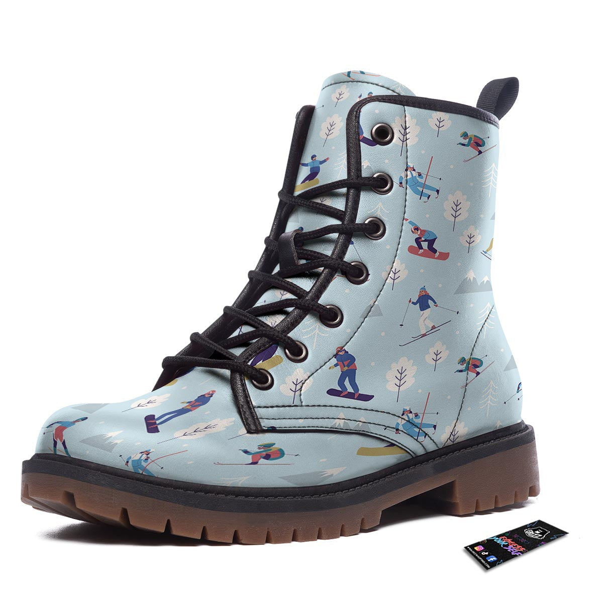 Snowboard And Ski Print Pattern Work Boots-grizzshop
