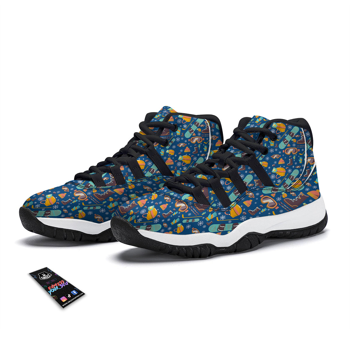 Snowboard Skiing And Equipment Print Pattern Black Bball Shoes-grizzshop