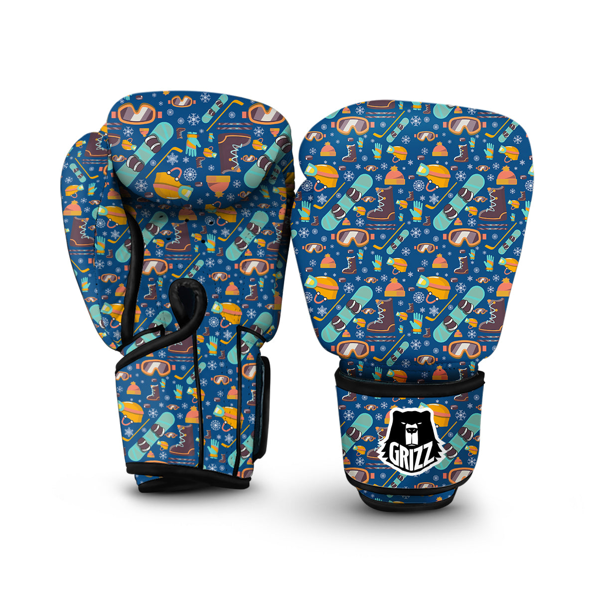 Snowboard Skiing And Equipment Print Pattern Boxing Gloves-grizzshop