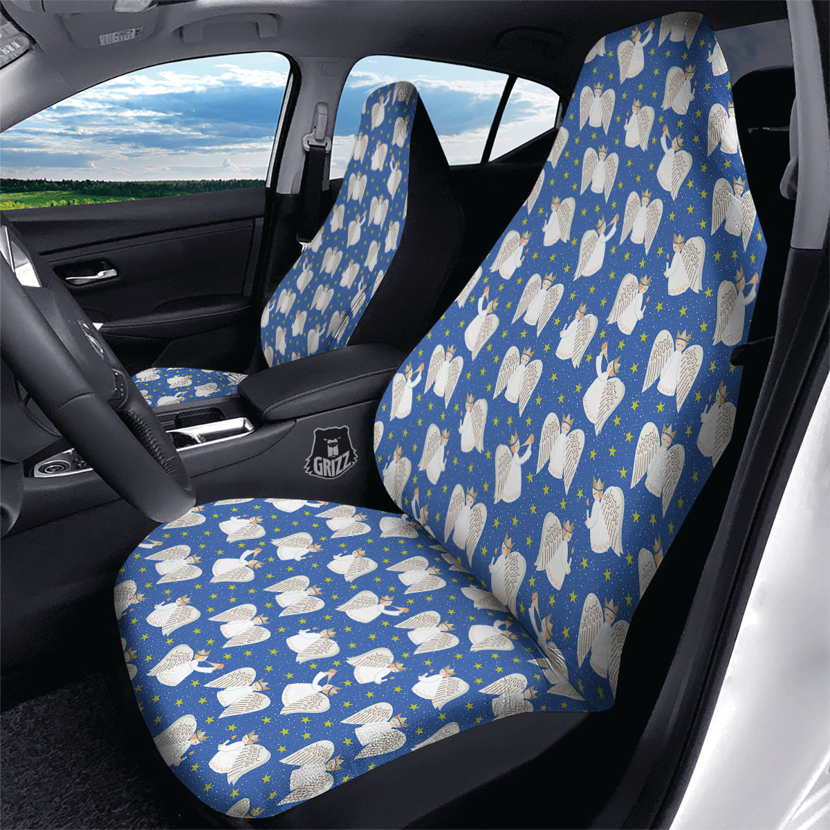 Snowflake And Angel Print Pattern Car Seat Covers-grizzshop