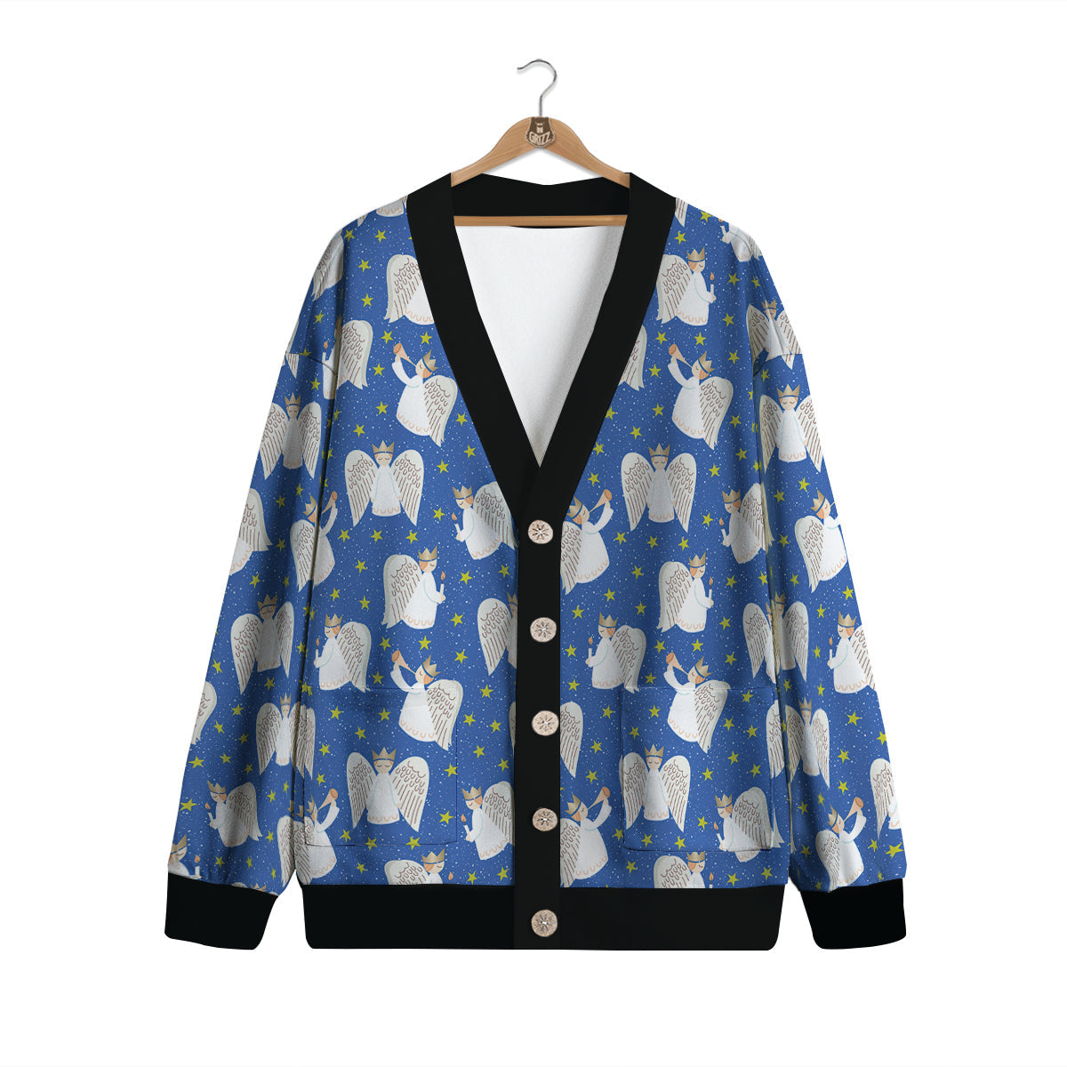 Snowflake And Angel Print Pattern Cardigan-grizzshop