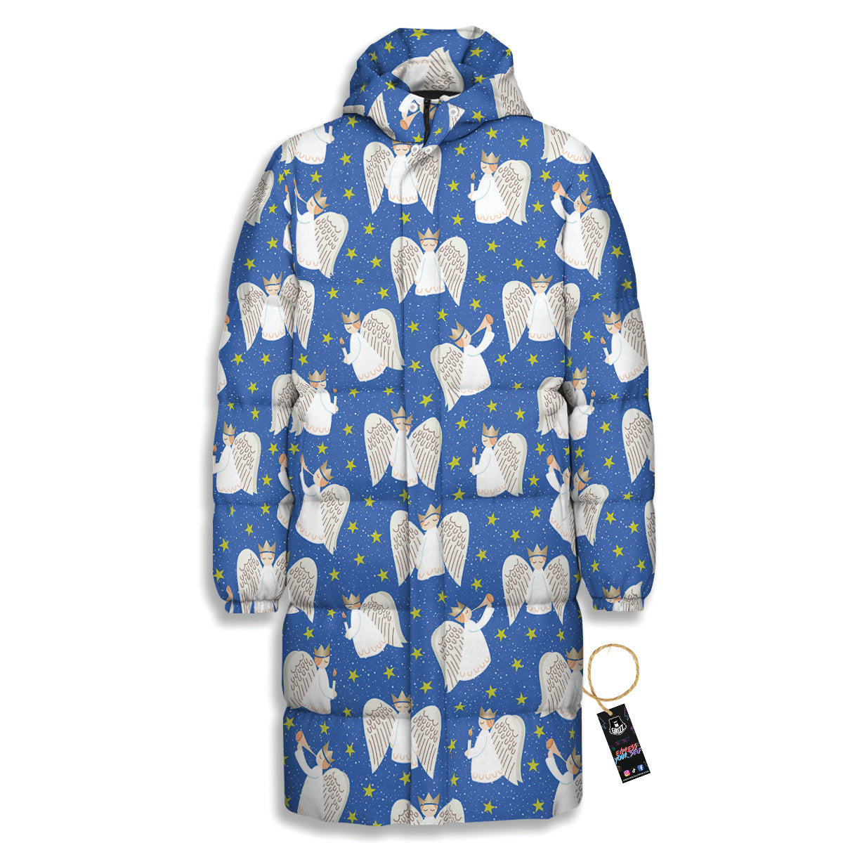 Snowflake And Angel Print Pattern Long Down Jacket-grizzshop