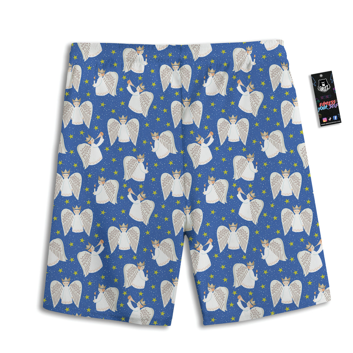 Snowflake And Angel Print Pattern Men's Athletic Shorts
